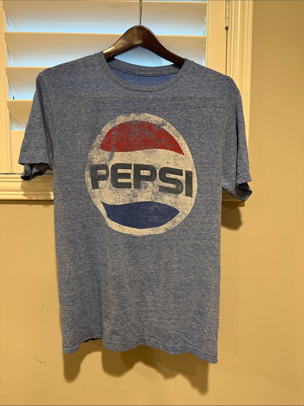Vintage Pepsi Men's Heather Blue Short Sleeve T-Shirt with Red White Blue Logo